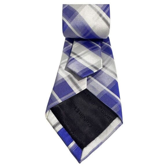 Calvin Klein Men Blue White‎ Plaid Silk Blend Necktie Formal Business - Picture 3 of 3